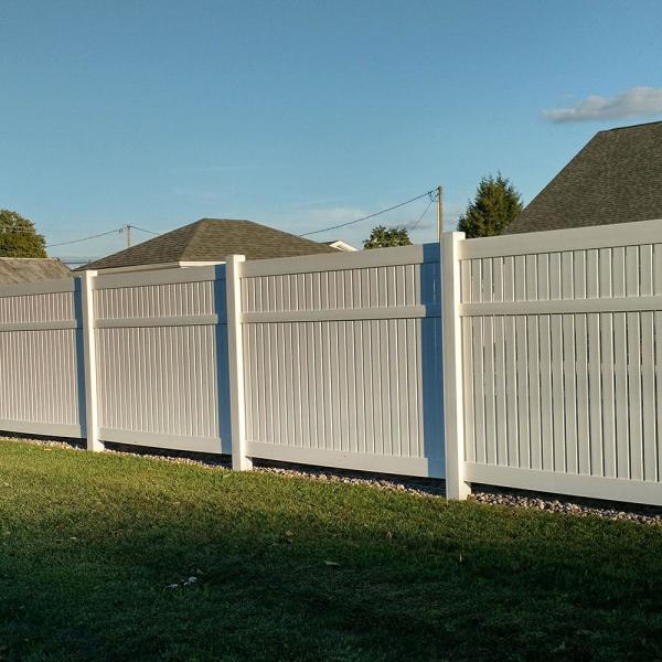 white vinyl fence install semi-private semi privacy